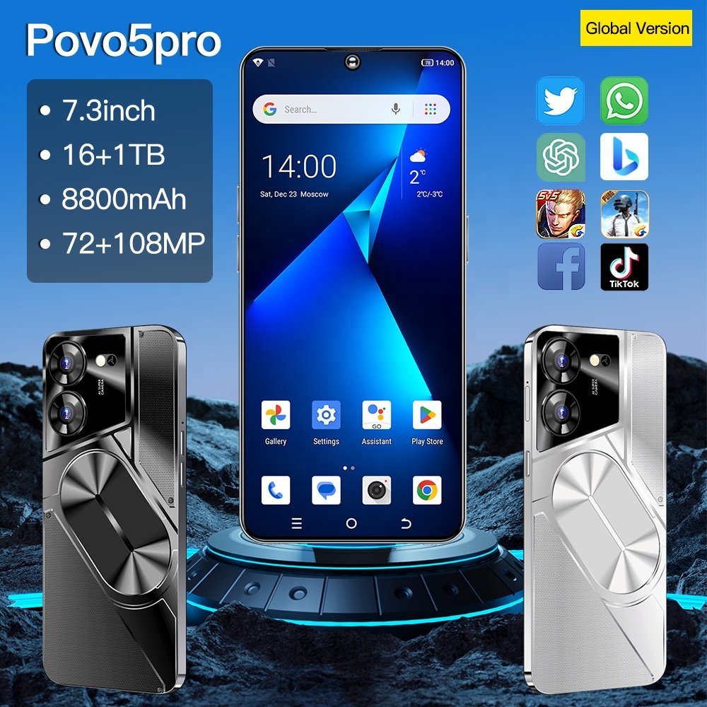 Original New Mobile phones Unlocked 5G smartphone povo 5 pro 16TB+1TB Android 13 Deca Core Dual Card Cellphone